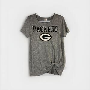 Green Bay‎ Packers T-Shirt NFL Team Apparel Medium Gray Grey Knotted Front Shirt